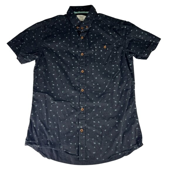Level Ten Floral All Over Print Button Up Shirt Men S Black Short Sleeve Pocket - Picture 1 of 5